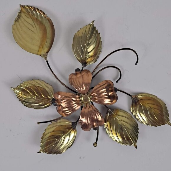 Copper & Brass Dogwood Flowers Wall Hangings Vintage Mid-Century Modern 4 Pieces - Picture 4 of 10